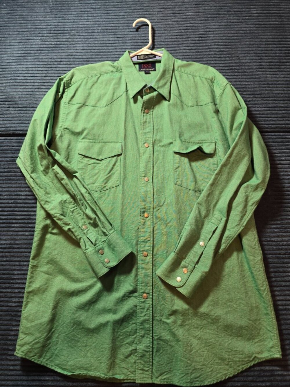 Lucchese 1883 Men’s Western Snap Shirt – Green – Size L – 100% Cotton